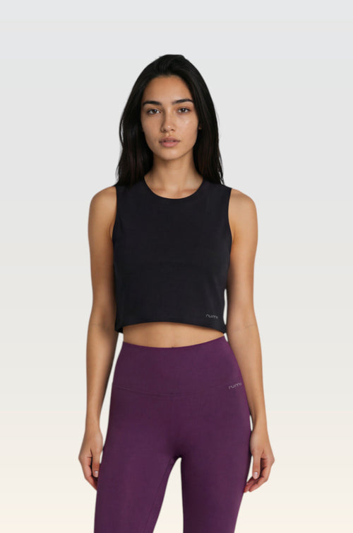 W Moon Air Cropped Tank - Black